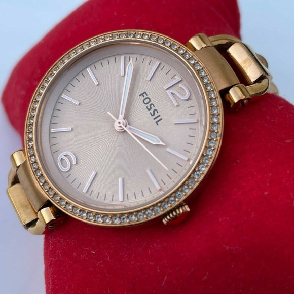Fossil Ladies Watch GEORGIA Gold Tone Analog Crystals Accent Bezel Wrist Watch - Picture 4 of 12